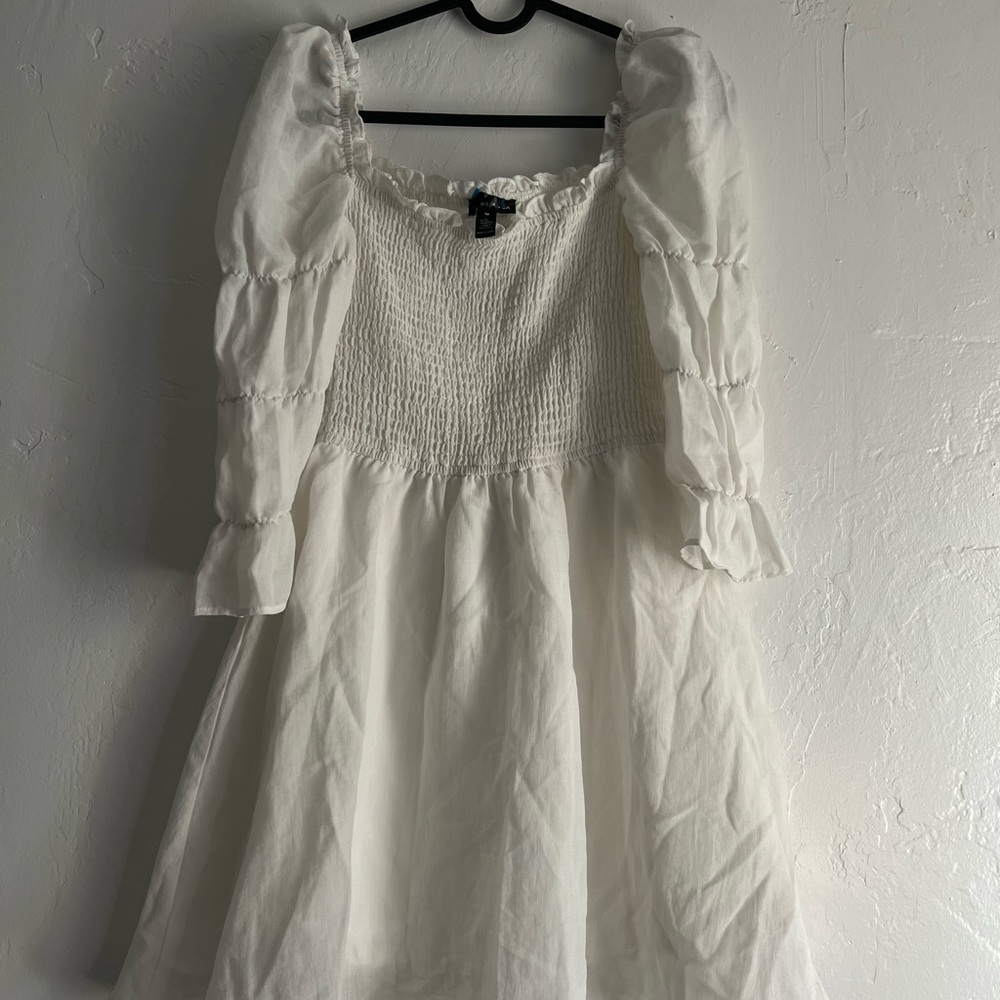 White Midi Dress with Puff Sleeves